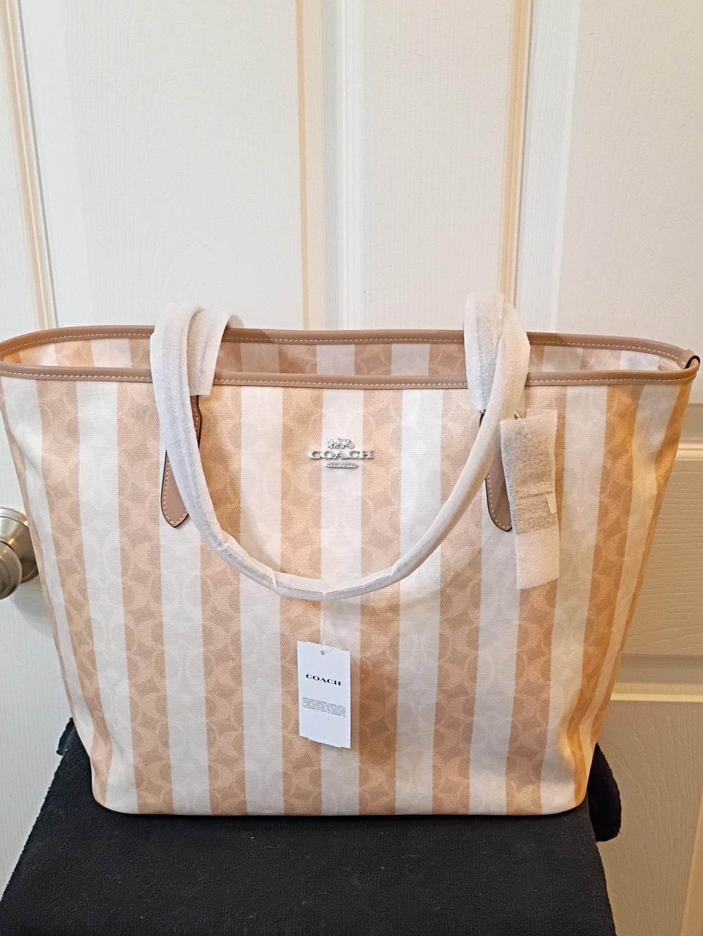 Coach Sand/Tan Large Striped Signature Tote NWT